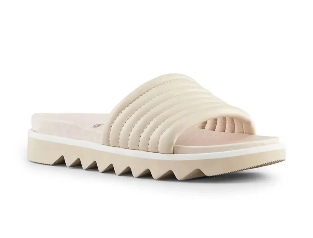 COUGAR 'Naomi' Women's 7.5 Cream Ribbed Leather Slide Sandal Comfort Footbed